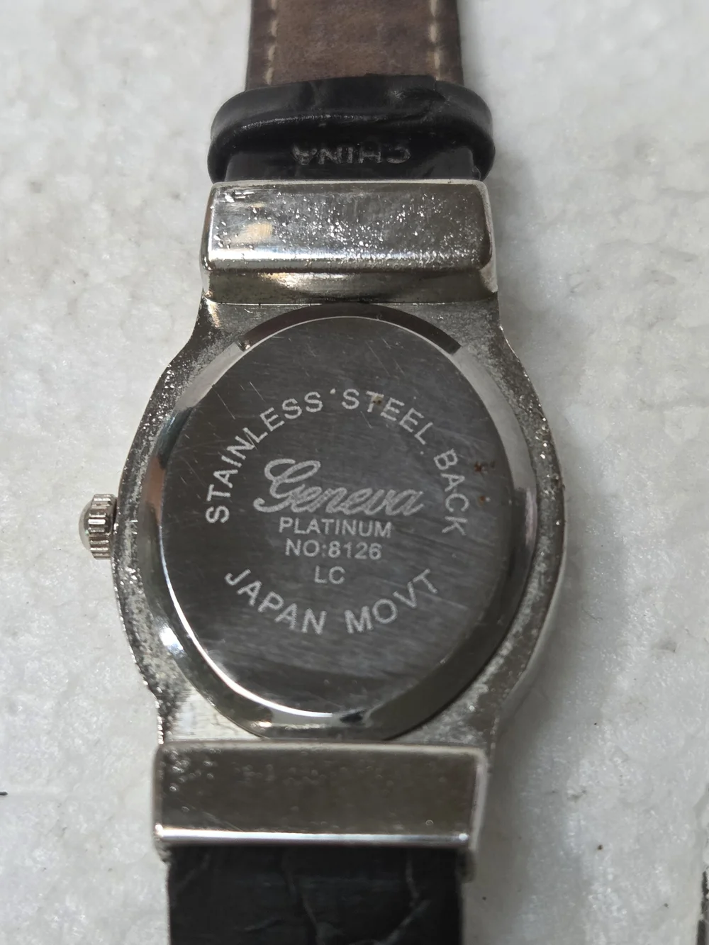 Geneva Silver-Tone Oval Watch with Black Strap